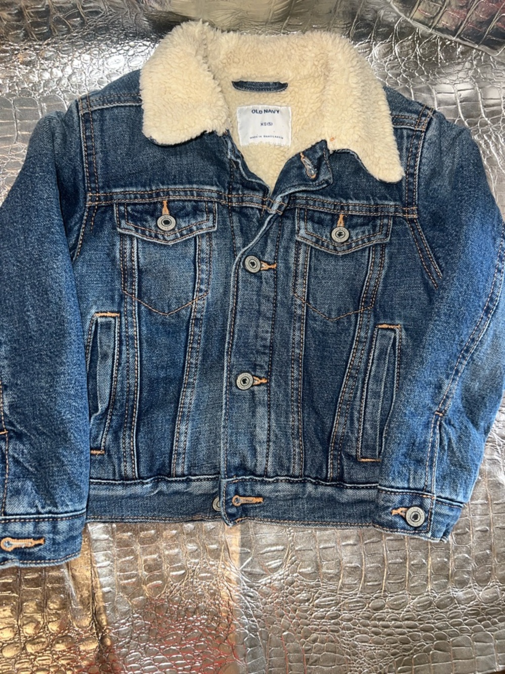Old Navy Blue Denim Jacket with Cream Sherpa Collar
